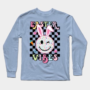 Easter Vibes Smiles Happy Face Bunny Happy Easter Long Sleeve T-Shirt